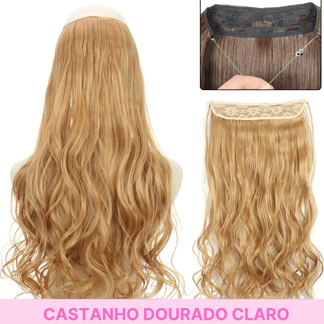 Two long wavy clip-in hair extensions in golden/beach blonde, labeled “Golden Blonde / Beach Blonde.