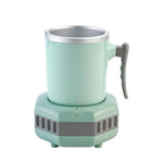 A mint-green self-stirring mug with a gray handle, sitting on a matching base unit, shown on a white background.