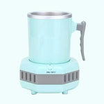 Light blue electric self-stirring mug with handle, stainless interior and on/off base.
