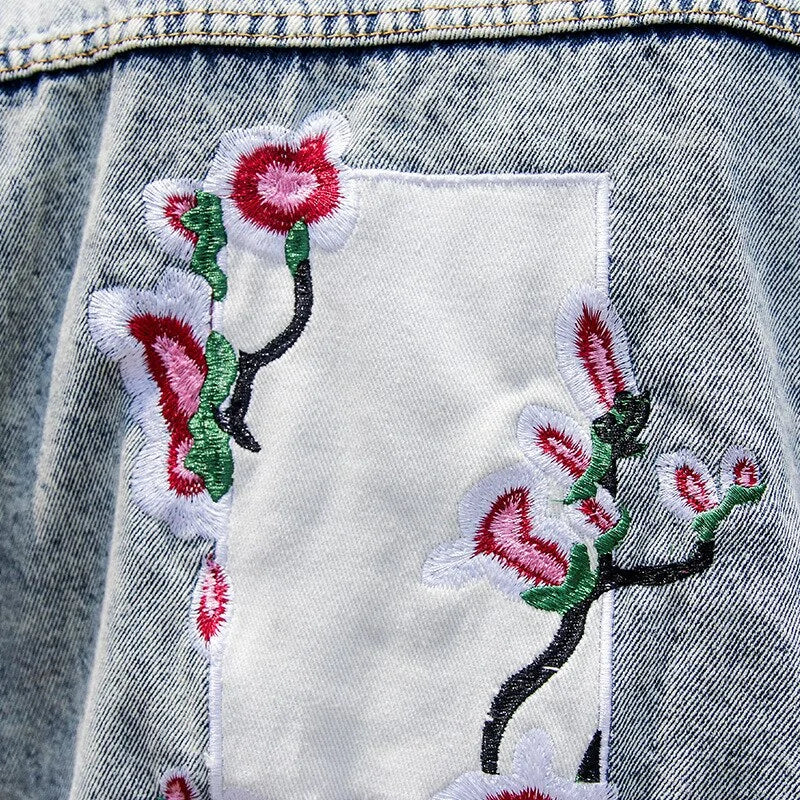 Flower Embroidered Jeans Coats Jacket