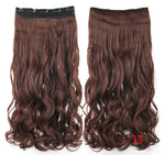 Two long wavy auburn-brown clip-in hair wefts shown front and back on a white background, with clips visible on one piece and the color number “33” in the corner.