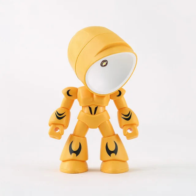 Yellow robot-style LED night light figure with articulated limbs.