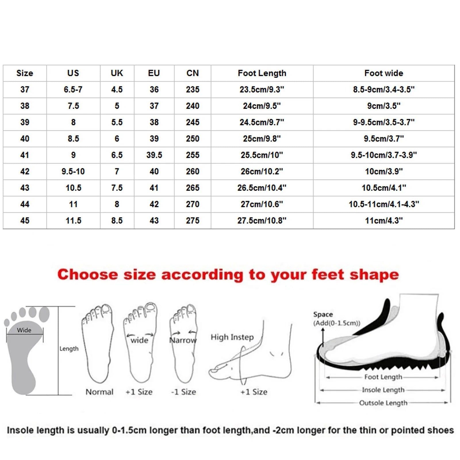 Couples Mesh Sports Shoes Size Chart