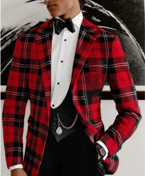 Single Row Two Button Plaid Blazer