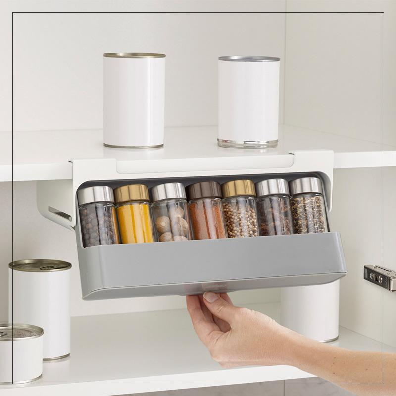 STOMART.CO.UK Kitchen Self-Adhesive Wall-Mounted Spice Organizer Kitchen Free Text