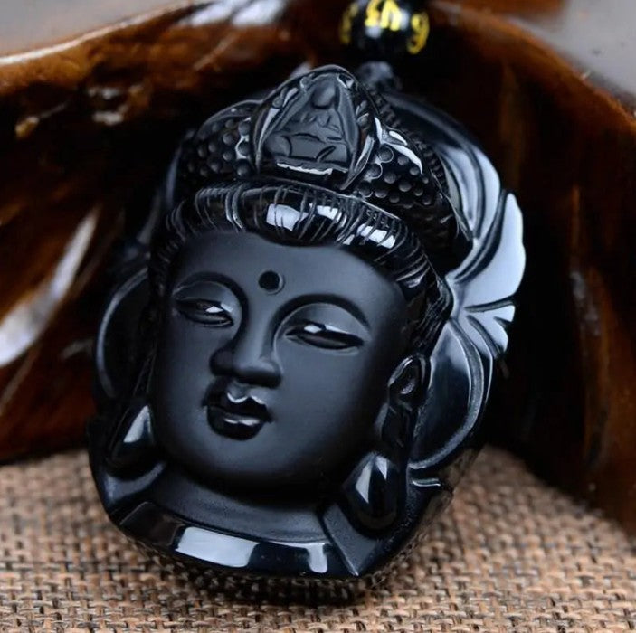 Natural Obsidian Buddha Pendant Necklace