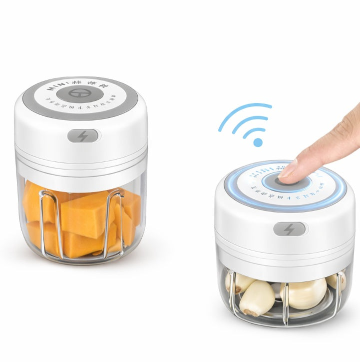 Two small kitchen appliances with food inside on a white background