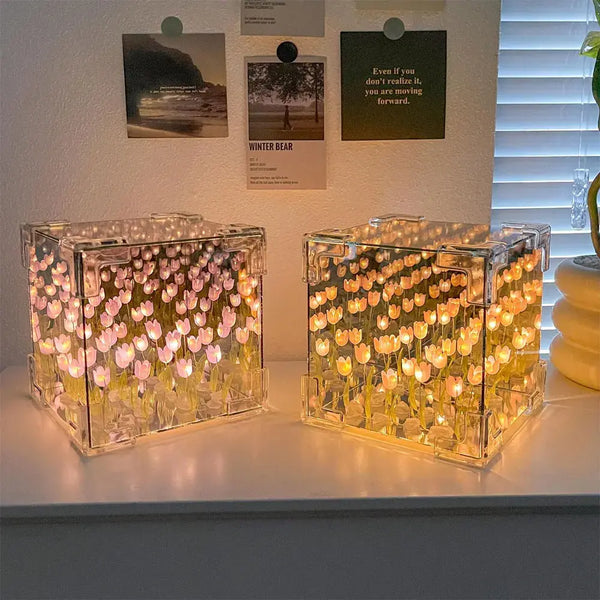 Glowing Mirror Tulip Cube Night Lamp