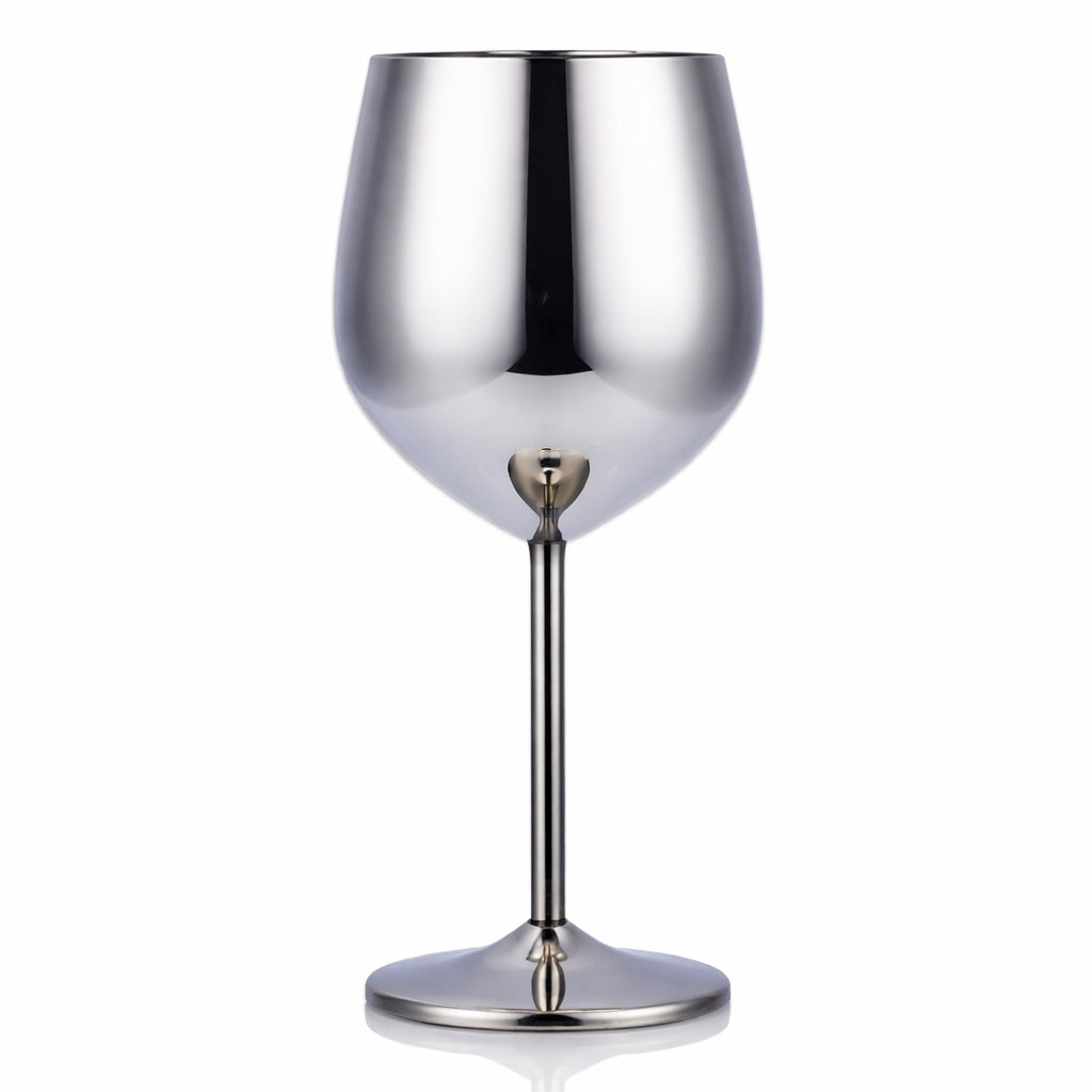 Stainless steel wine glass on a white background