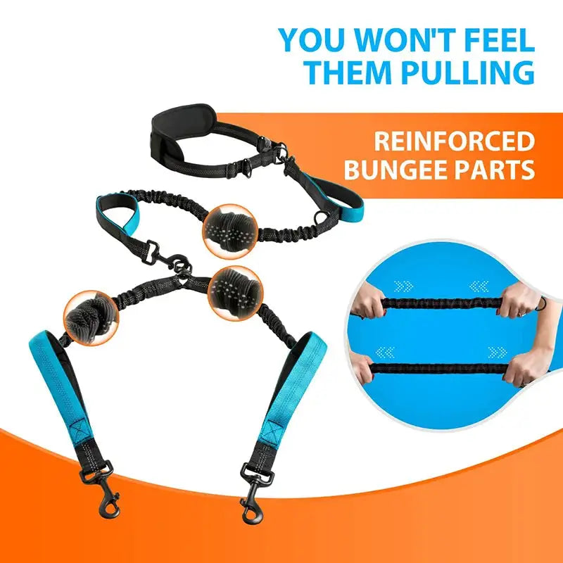 Reflective Hands-Free Double Dog Leash