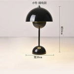 Product image of a small dome-shaped table lamp in light black with Chinese text; dimensions shown as 33 cm tall and 20 cm wide.