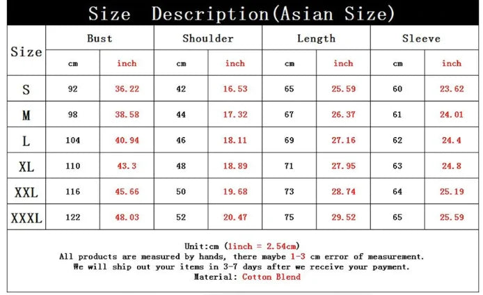 Cool Cartoon Cat Hoodies size chart