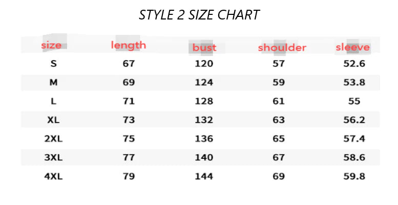 Quilted Embroidered Baseball Jacket Size Chart