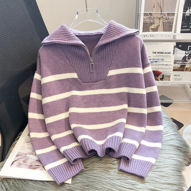 Women's Contrast Colour Striped Sweater