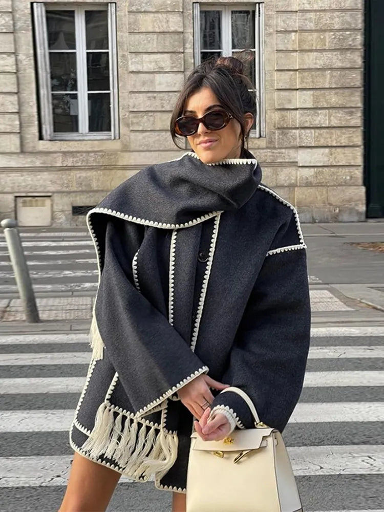 Women's Elegant Autumn Scarf Coat