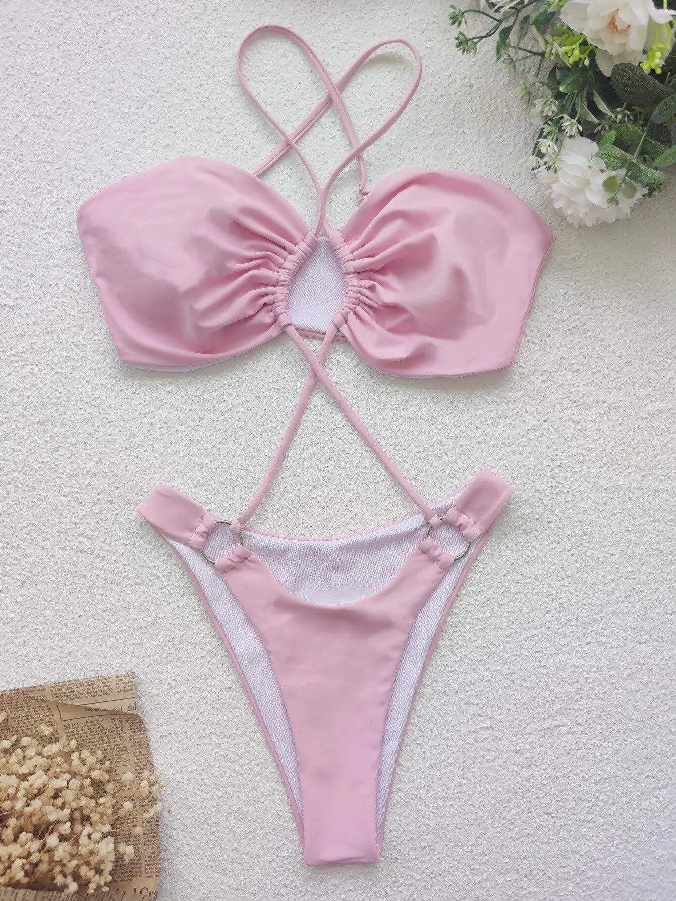 Sexy Cross Halter One Piece Swimsuit 
