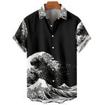 Vintage 3D Ocean Wave Print Shirt