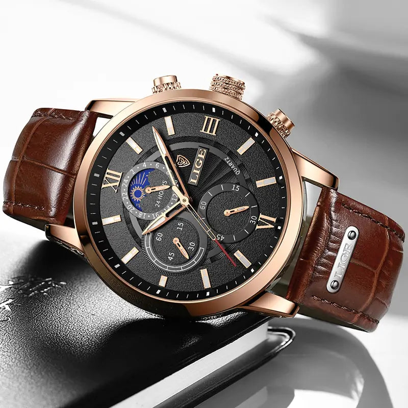 STOMART.CO.UK 2023 New Mens Watches LIGE Top Brand Luxury Leather Casual Quartz Jewellery & Watches watch Free Text