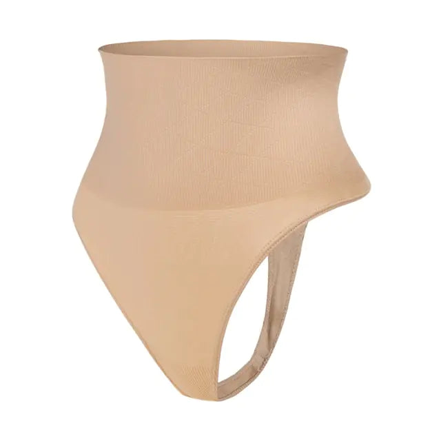 Beige high-waist shaping thong.