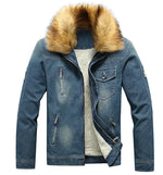 Men's Winter Fur-Lined Denim Jean Jacket