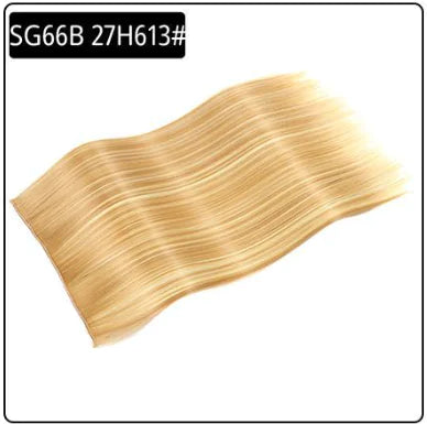 This image shows a piece of blonde hair extensions with the label "SG66B 27H613#," indicating the color or shade code. The hair appears smooth and straight, offering a natural, shiny look, likely used for adding volume or length to hair.