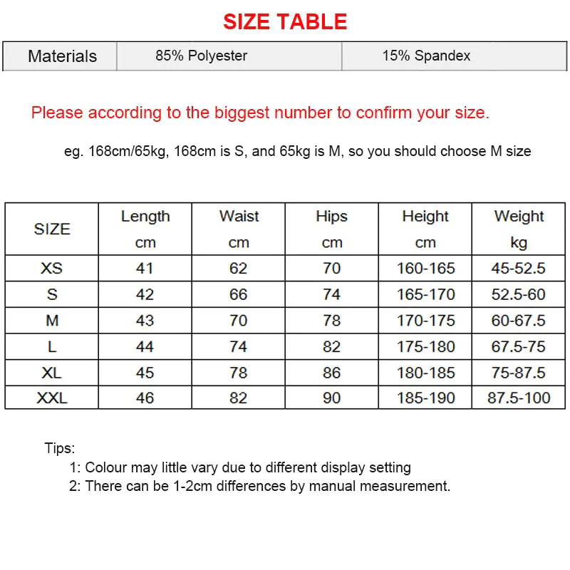 Men's Running Compression Tight Short Size Chart