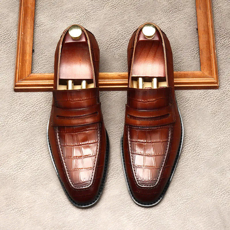 Genuine Leather Alligator Print Loafers