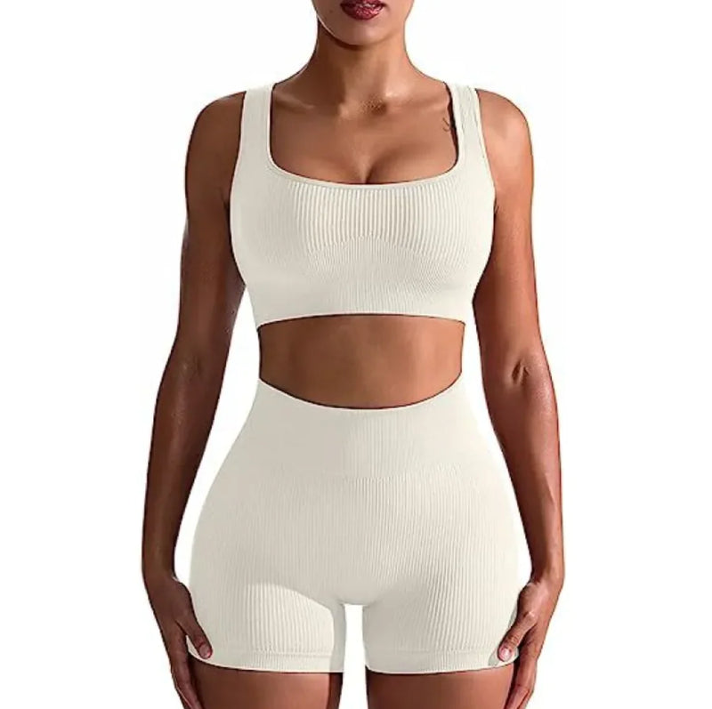 Women's Ribbed High Waist Shorts Vest Set