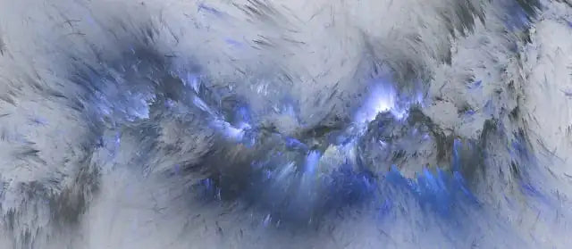 This image seems to feature abstract art with dynamic, energetic strokes in shades of blue and gray, creating a swirling, chaotic effect that evokes a sense of movement or energy. It looks like it could be a digital rendering or a fractal design.