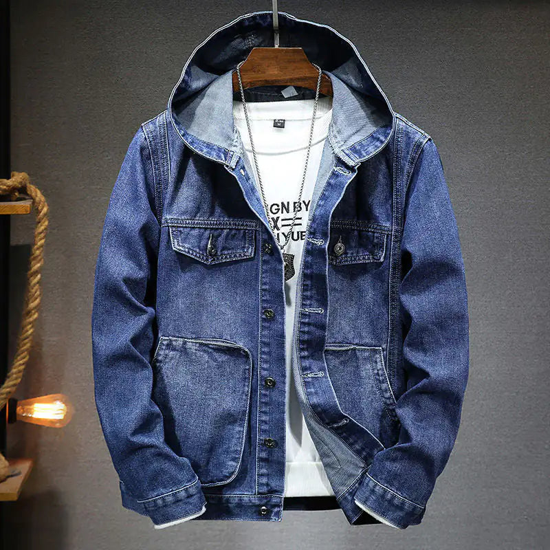 Street-Style Hood-Enclosed Denim Jacket 