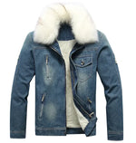 Men's Winter Fur-Lined Denim Jean Jacket