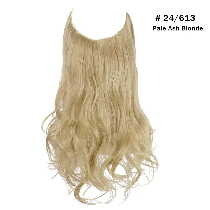 Long wavy blonde hair extension piece with loose curls at the ends, shown on a white background.