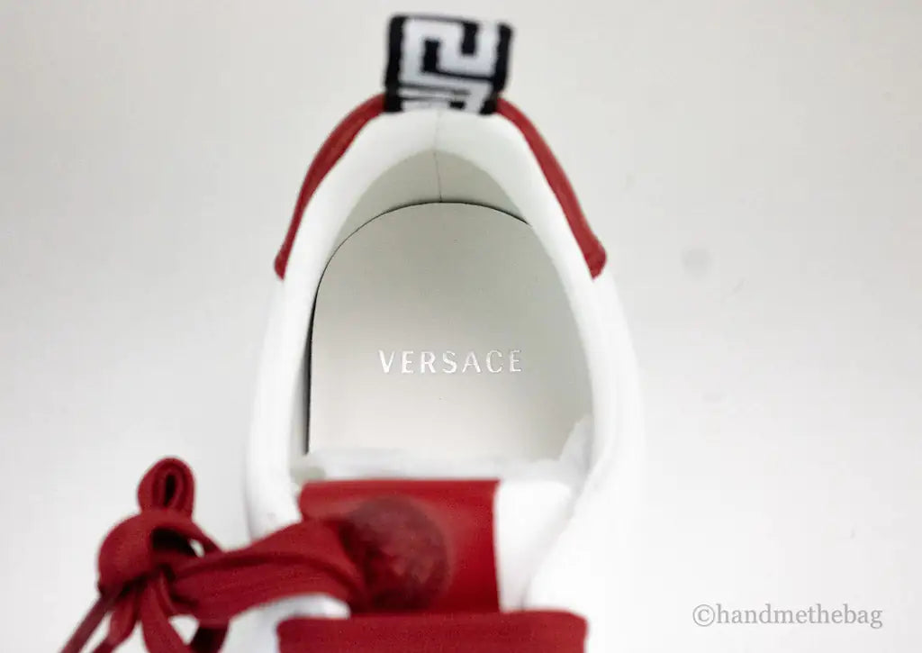 Versace White Red Vitello Signature Leather Sneakers