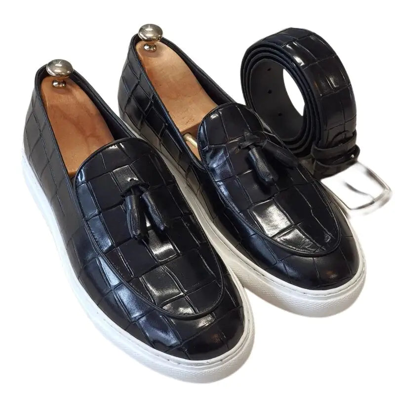 Crocodile Style Leather Tassel Loafers