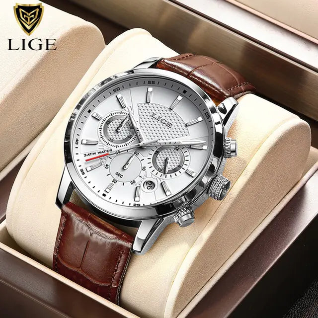 STOMART.CO.UK 2023 New Mens Watches LIGE Top Brand Luxury Leather Casual Quartz Jewellery & Watches watch Free Text