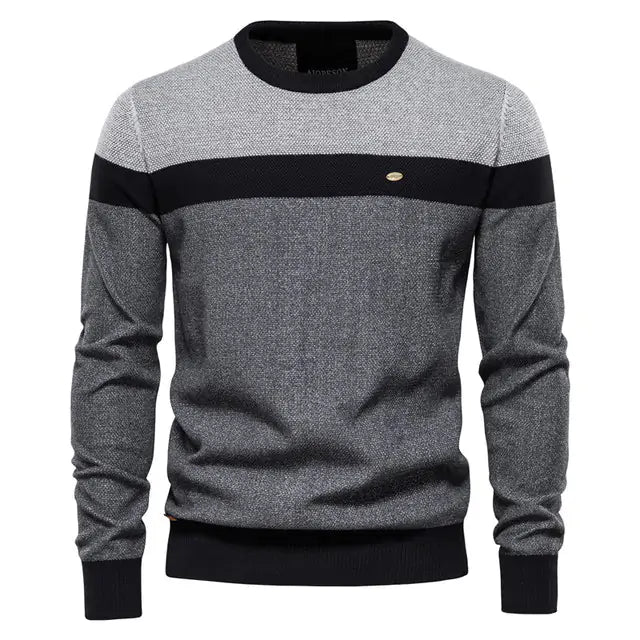 Spliced Design Cotton Sweater for Men