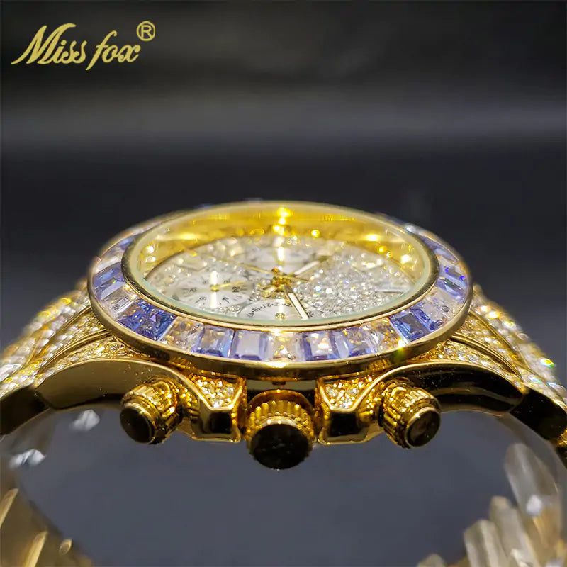 Men's Iced Bracelet Gold Watch