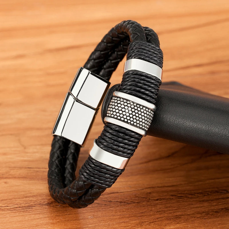 Men's Double Layer Woven Leather Bracelet