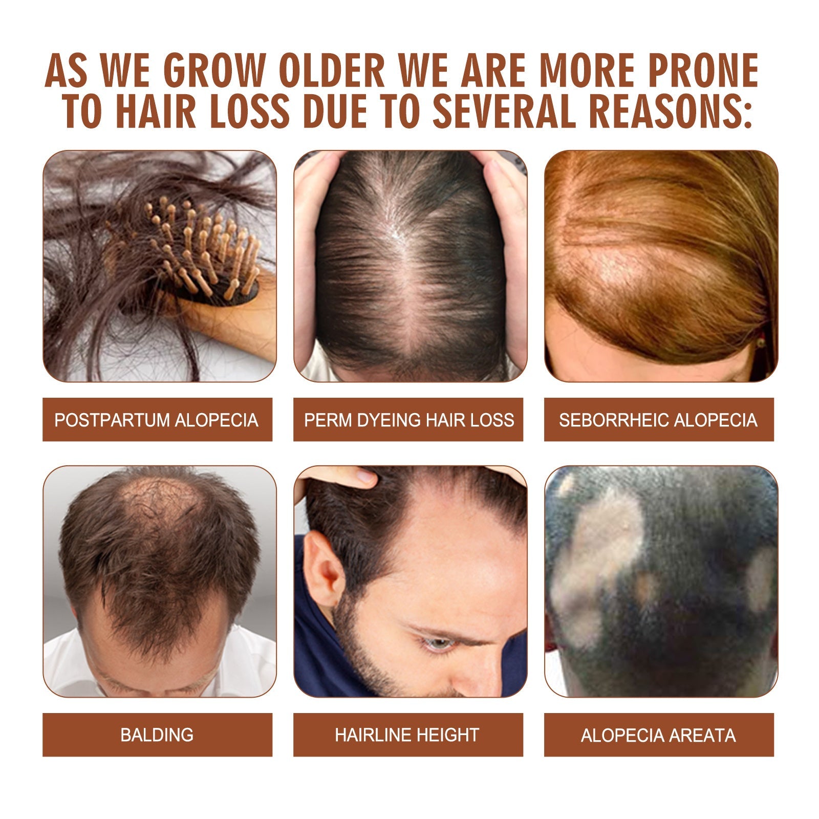Infographic on hair loss causes with images and text