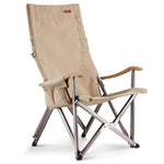 Beige camping chair with metal frame on a white background