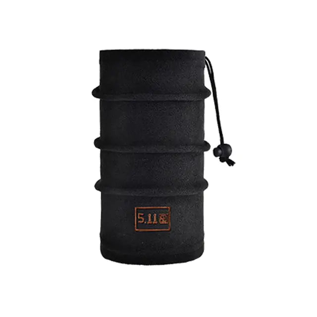 Black drawstring tactical neck gaiter.
