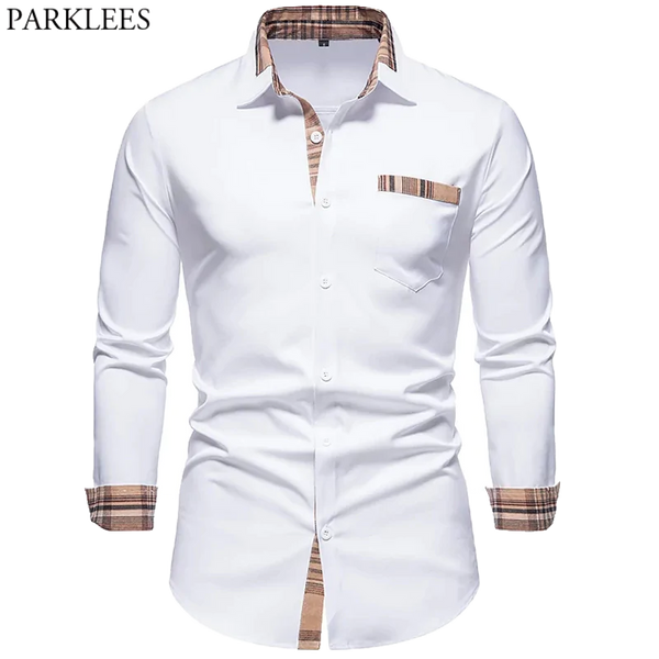 Men's Patchwork Slim Fit Formal Shirt