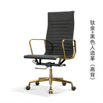 Modern office chair with black seat and gold frame on a white background