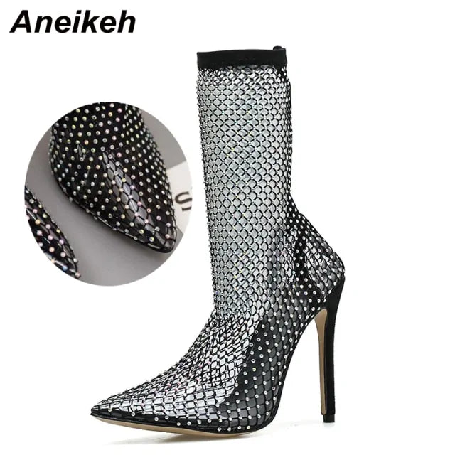 Crystal Mesh Pointed Stilettos Shoes