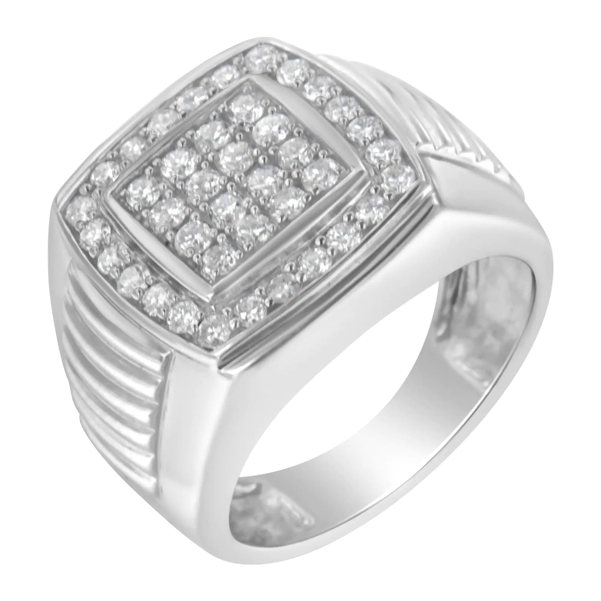 "14K White Gold Men's Diamond Ring with Squared Design, 1 Carat Total Weight"