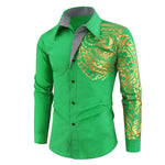 Green grey button-up shirt with checked collar, cuffs and placket trim.
