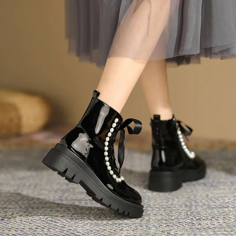 Patent Leather Glossy Ankle Boots
