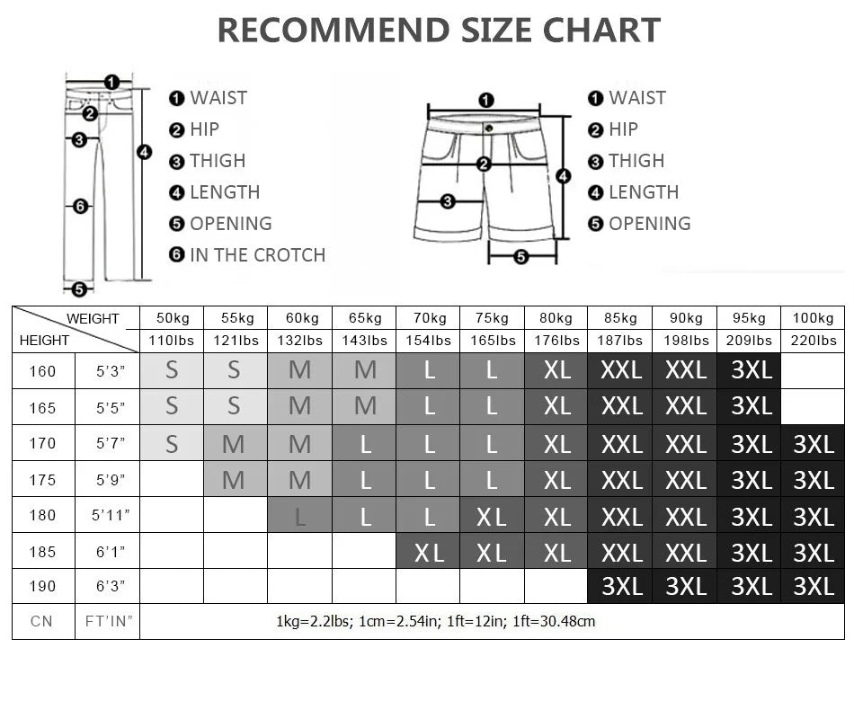 Men's Fitness Gym Running Leggings Size Chart