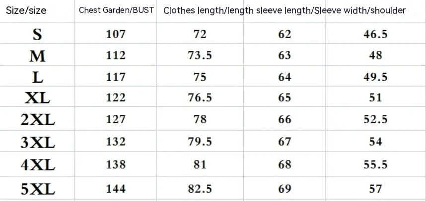 Men's Classic Designer Fleece Jacket Size Chart