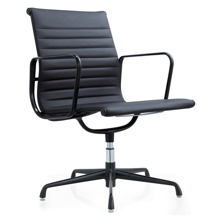 Black office chair with ribbed design on a white background